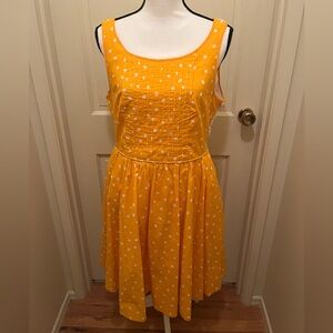 ANTHROPOLOGIE MOULINETTE SOEURS DRESS SZ 12 YELLOW POLKA DOTS LACE KNEE LENGTH